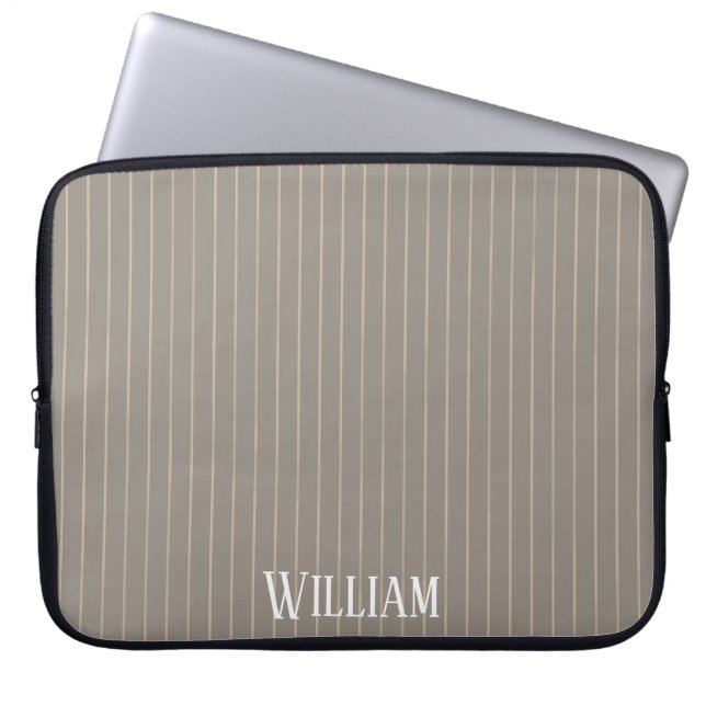 Gepersonaliseerde beige pinstripes laptop sleeve (Voorkant)