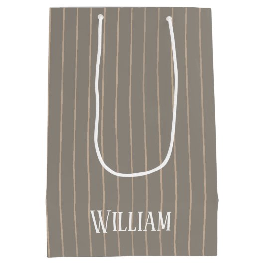 Gepersonaliseerde beige pinstripes medium cadeauzakje (Achterkant)