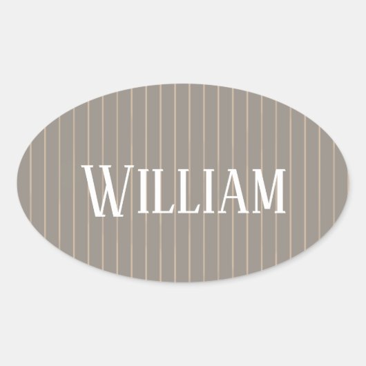 Gepersonaliseerde beige pinstripes ovale sticker (Voorkant)