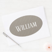 Gepersonaliseerde beige pinstripes ovale sticker (Envelop)
