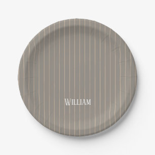 Gepersonaliseerde beige pinstripes papieren bordje