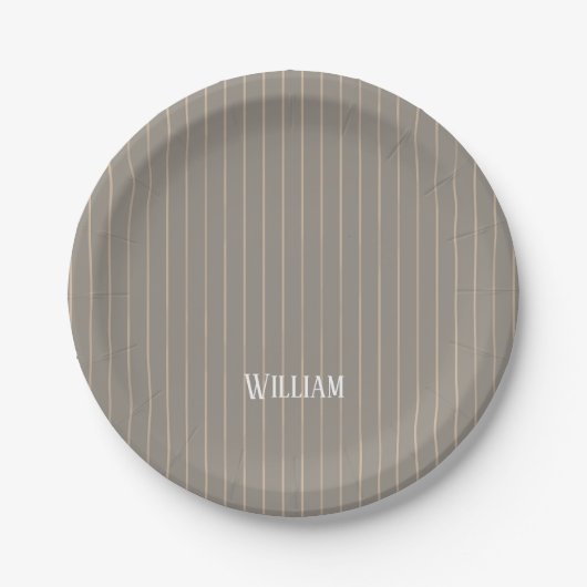 Gepersonaliseerde beige pinstripes papieren bordje (Voorkant)