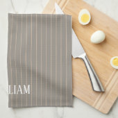 Gepersonaliseerde beige pinstripes theedoek (Quarter Fold)