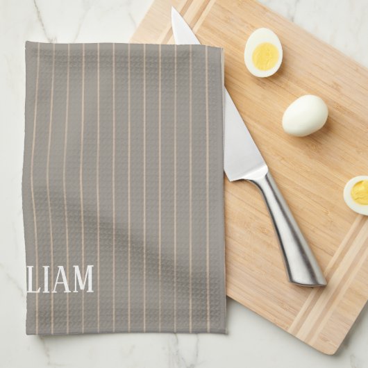 Gepersonaliseerde beige pinstripes theedoek (Quarter Fold)