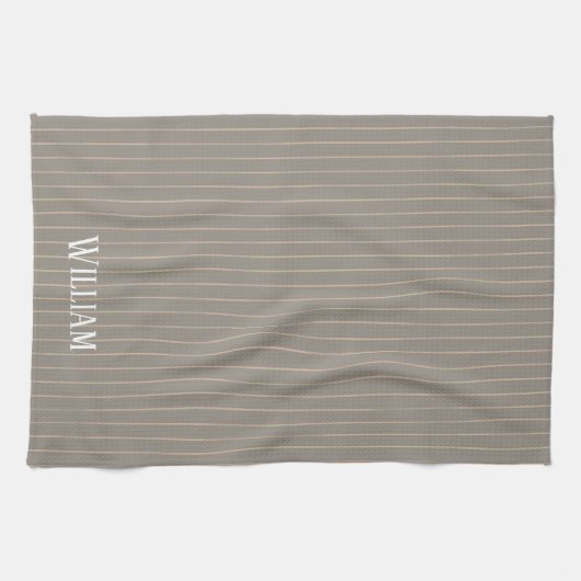 Gepersonaliseerde beige pinstripes theedoek (Horizontaal)
