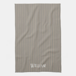 Gepersonaliseerde beige pinstripes theedoek