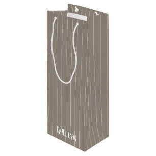 Gepersonaliseerde beige pinstripes wijn cadeautas