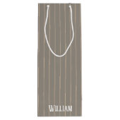 Gepersonaliseerde beige pinstripes wijn cadeautas (Achterkant)