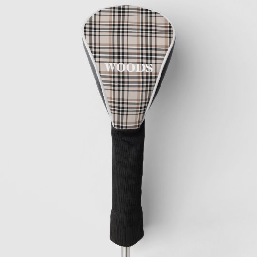 Gepersonaliseerde Beige Plaid Golfheadcover (Voorkant)