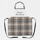 Gepersonaliseerde Beige Plaid Schort (Voorkant)