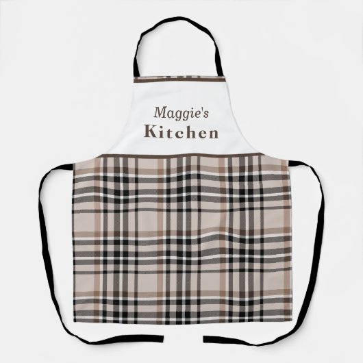 Gepersonaliseerde Beige Plaid Schort (Voorkant)