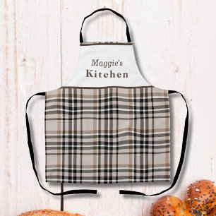 Gepersonaliseerde Beige Plaid Schort
