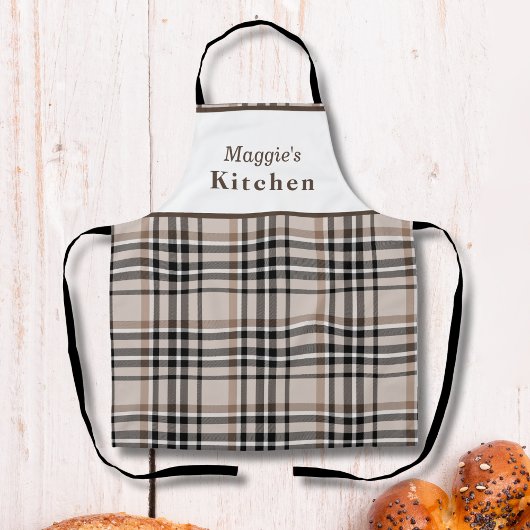 Gepersonaliseerde Beige Plaid Schort