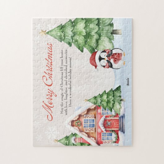 Gepersonaliseerde Beige Waterverf Christmas 8x10" Legpuzzel (Verticaal)