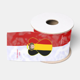 Gepersonaliseerde Belgische engel bruin haar vlag Grosgrain Lint