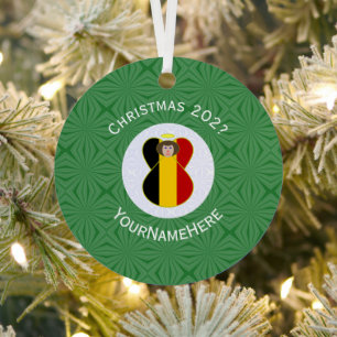 Gepersonaliseerde Belgische engel kerst vlag Metalen Ornament
