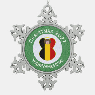 Gepersonaliseerde Belgische engel kerst vlag Tin Sneeuwvlok Ornament