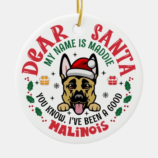 Gepersonaliseerde Belgische Malinois Hond Kerstboo Keramisch Ornament (Voorkant)