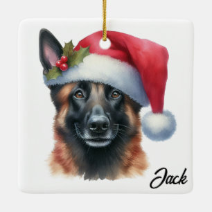 Gepersonaliseerde Belgische Malinois Hond met Sant Keramisch Ornament