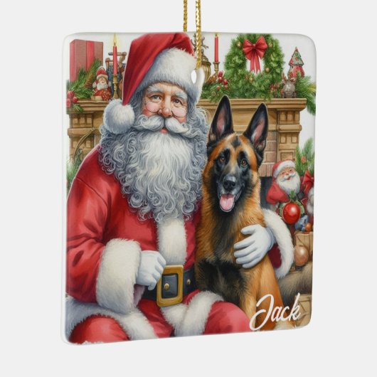 Gepersonaliseerde  Belgische Malinois met de Kerst Keramisch Ornament (Rechts)