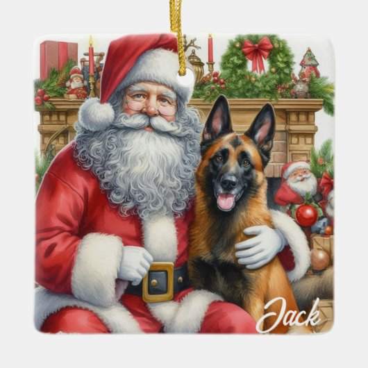 Gepersonaliseerde  Belgische Malinois met de Kerst Keramisch Ornament (Voorkant)