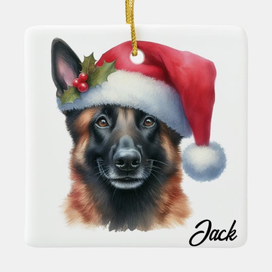 Gepersonaliseerde Belgische Mechelaar hond met Ker Keramisch Ornament (Voorkant)