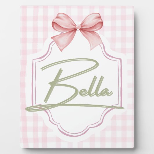 Gepersonaliseerde Bella Baby Meisje Kwekerij Bow & Fotoplaat (Voorkant)