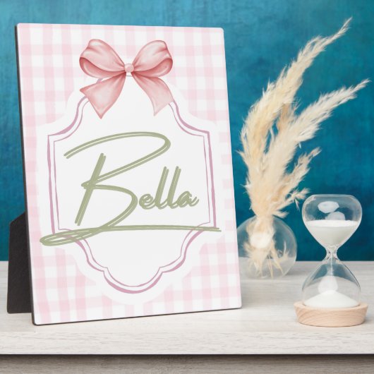 Gepersonaliseerde Bella Baby Meisje Kwekerij Bow & Fotoplaat (Zijkant)