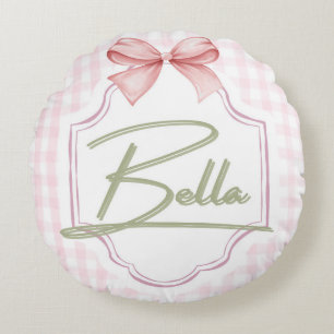 Gepersonaliseerde Bella Baby Meisje Kwekerij Bow & Rond Kussen
