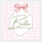 Gepersonaliseerde Bella Baby Meisje Kwekerij Bow & Vierkante Sticker (Voorkant)