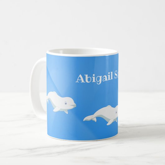 Gepersonaliseerde Beluga Whale Blue en White Ocean Koffiemok (Voorkant links)