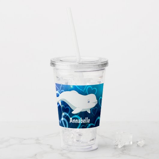 Gepersonaliseerde Beluga Whale en Blue Hearts Arct Acryl Drinkbeker (Voorkant ijs)