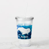 Gepersonaliseerde Beluga Whale en Blue Hearts Arct Acryl Drinkbeker (Achterkant)