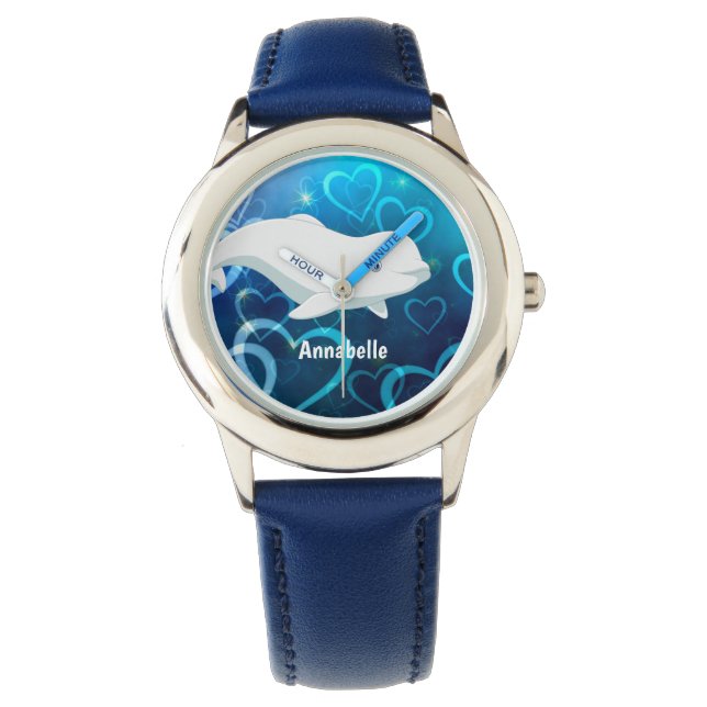 Gepersonaliseerde Beluga Whale en Blue Hearts Arct Horloge (Voorkant)