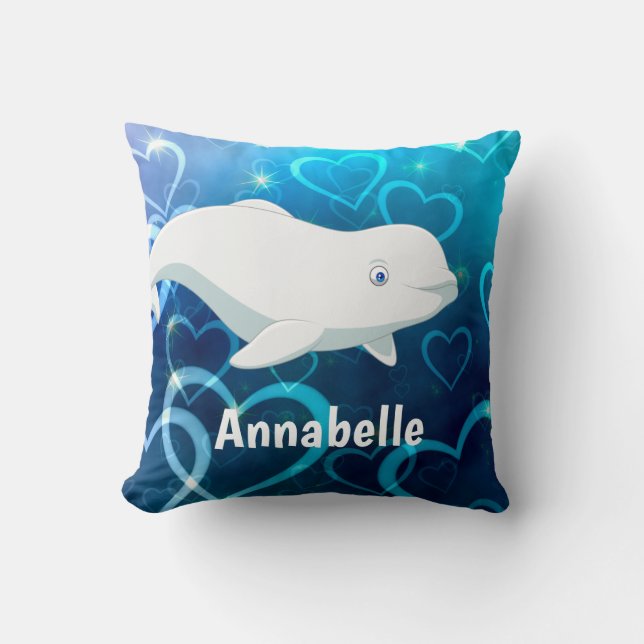 Gepersonaliseerde Beluga Whale en Blue Hearts Arct Kussen (Voorkant)