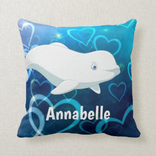 Gepersonaliseerde Beluga Whale en Blue Hearts Arct Kussen