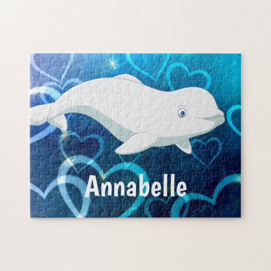 Gepersonaliseerde Beluga Whale en Blue Hearts Arct Legpuzzel (Horizontaal)