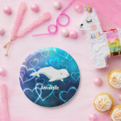 Gepersonaliseerde Beluga Whale en Blue Hearts Arct Papieren Bordje (Feest)