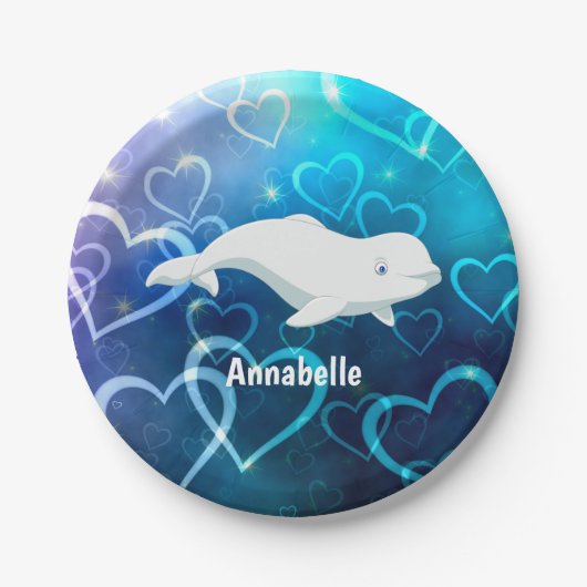 Gepersonaliseerde Beluga Whale en Blue Hearts Arct Papieren Bordje (Voorkant)