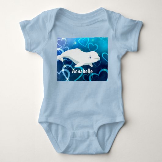 Gepersonaliseerde Beluga Whale en Blue Hearts Arct Romper (Voorkant)