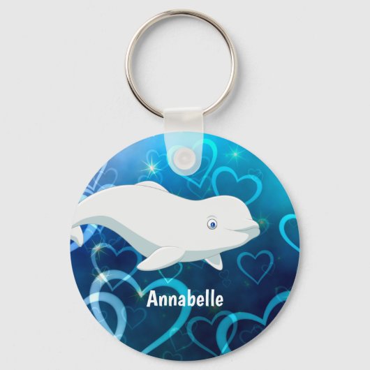 Gepersonaliseerde Beluga Whale en Blue Hearts Arct Sleutelhanger (Voorkant)