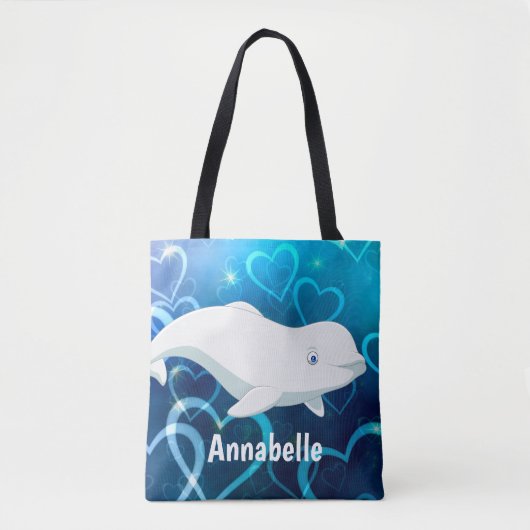 Gepersonaliseerde Beluga Whale en Blue Hearts Arct Tote Bag (Voorkant)