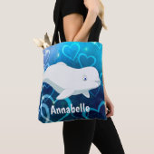 Gepersonaliseerde Beluga Whale en Blue Hearts Arct Tote Bag (Dichtbij)