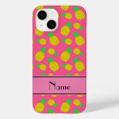 Gepersonaliseerde benaming roze gele ananassen Case-Mate iPhone case (Achterkant)