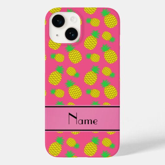 Gepersonaliseerde benaming roze gele ananassen Case-Mate iPhone case (Achterkant)