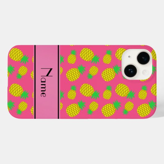 Gepersonaliseerde benaming roze gele ananassen Case-Mate iPhone case (Achterkant (horizontaal))