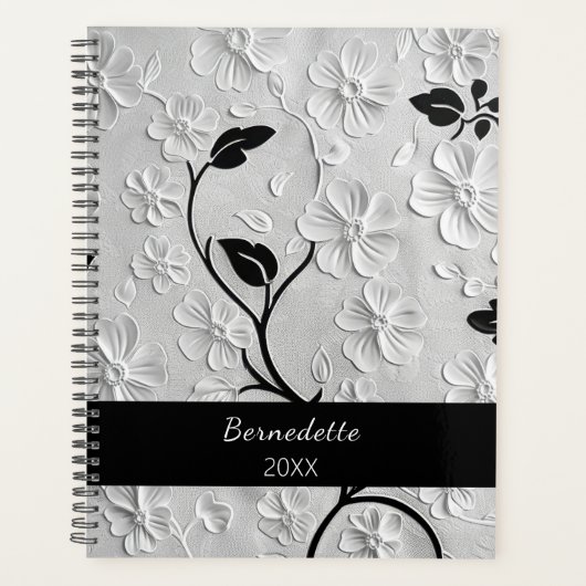 Gepersonaliseerde Benoemde Abstracte Zwart & Witte Planner (Voorkant)