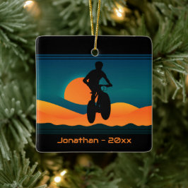 Gepersonaliseerde Berg Bike Sunset Kerstmis Keramisch Ornament