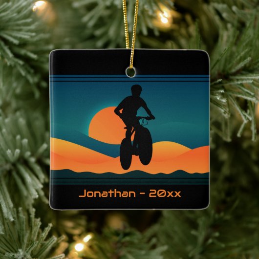 Gepersonaliseerde Berg Bike Sunset Kerstmis Keramisch Ornament (Boom)