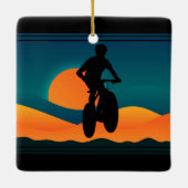 Gepersonaliseerde Berg Bike Sunset Kerstmis Keramisch Ornament (Achterkant)